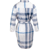 Burberry Blue Check Monogram Cotton Longsleeve Blouse Dress (IT46)
