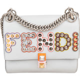 Fendi Light Blue Leather Can I Studded Emblem Crossbody Bag