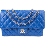 Chanel Bleu Quilted Lambskin Medium Double Flap Shoulder Bag