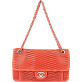 Chanel Perforated Leather Palladium Single Flap Shoulder Bag