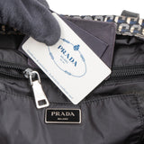 Prada Tessuto Stampato Monogram Saffiano Leather Tote Hobo Handbag