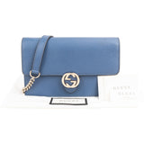 Gucci Grained Leather Interlocking GG Walet On Chain Crossbody Bag