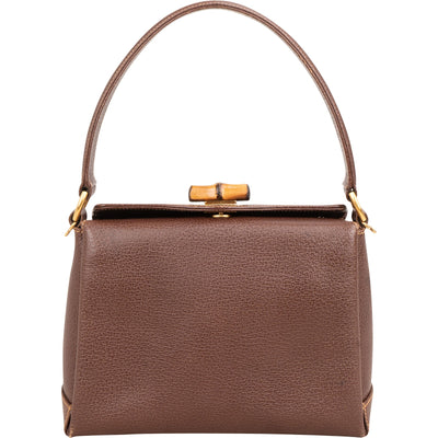 Gucci Brown Leather Bamboo Lock Top Handle Handbag