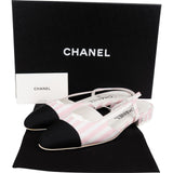 Chanel Multicolor Leather Striped Fabric Cap Toe Slingbacks Shoes (36)