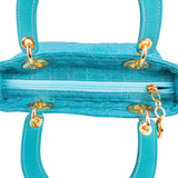 Christian Dior Turquoise Quilted Cannage Nylon Small Lady Dior Handbag