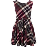 Burberry Blue Label Bordeaux Checked Wool Plaid Belted Top Dress (38)