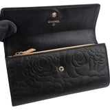 Chanel Camellia Embossed Lambskin Long Flap Wallet