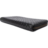 Bottega Veneta Black Intrecciato Leather Zip Around Wallet