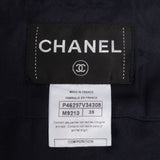 Chanel Navy Tweed Pleated Belt Button Fringed Flared Jacket V34308 (FR 38 / DE 36)