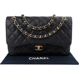 Chanel Quilted Caviar Leather Palladium Jumbo Double Flap Crossbody Bag