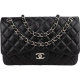 Chanel Quilted Lambskin Palladium Jumbo Double Flap Crossbody Bag