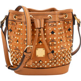 MCM Monogram Visetos Studded Small Drawstring Bucket Crossbody Bag