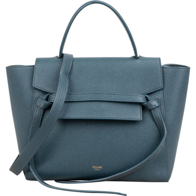 Celine Petrol Leather Grained Calfskin Belt Handbag