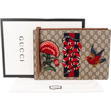 Gucci Monogram GG Supreme Appliqués Floral Animales Stitch Web Stripe Pouch Clutch