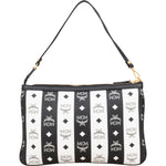 MCM Monogram Visetos Black and White Vertical Stripe Liz Clutch Shoulder Pochette Bag - vintageandkickz