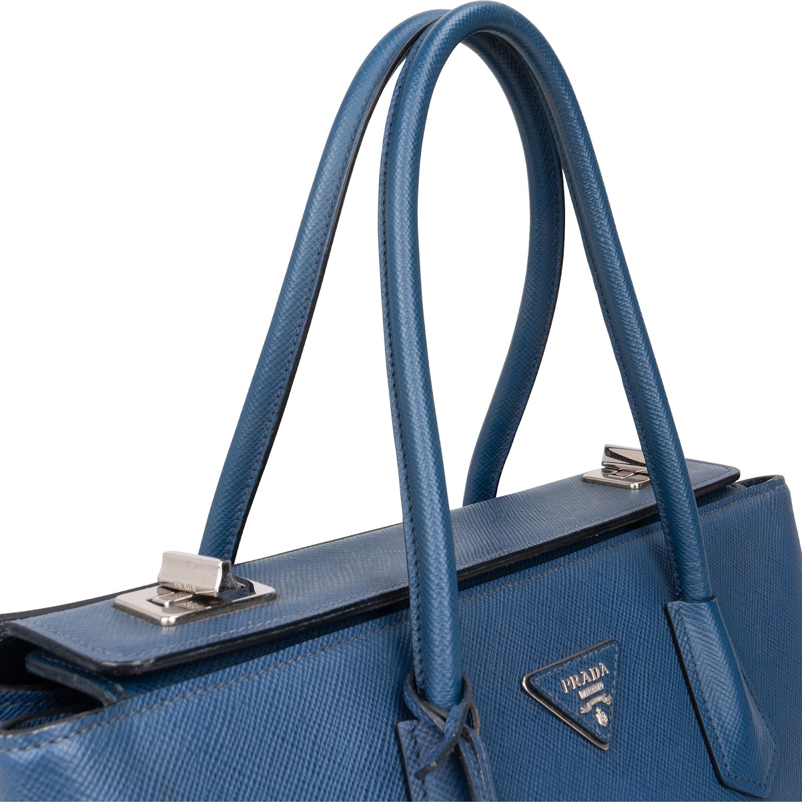 Prada Saffiano Leather Galleria Turnlock Double Handbag - vintageandkickz