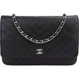 Chanel Caviar Chevron Palladium Wallet On Chain Crossbody Bag