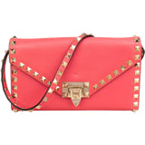 Valentino Garavani Pink Leather Rockstud Wallet On Chain Crossbody Bag