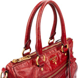 Prada Red Vitello Lux Leather Bauletto Handbag