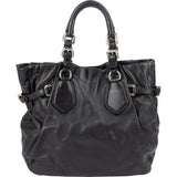Prada Black Nappa Leather Ruched Tote Handbag