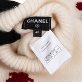 Chanel Beige Cashmere Floral Intarsia CC Turtleneck Sweater (FR40)