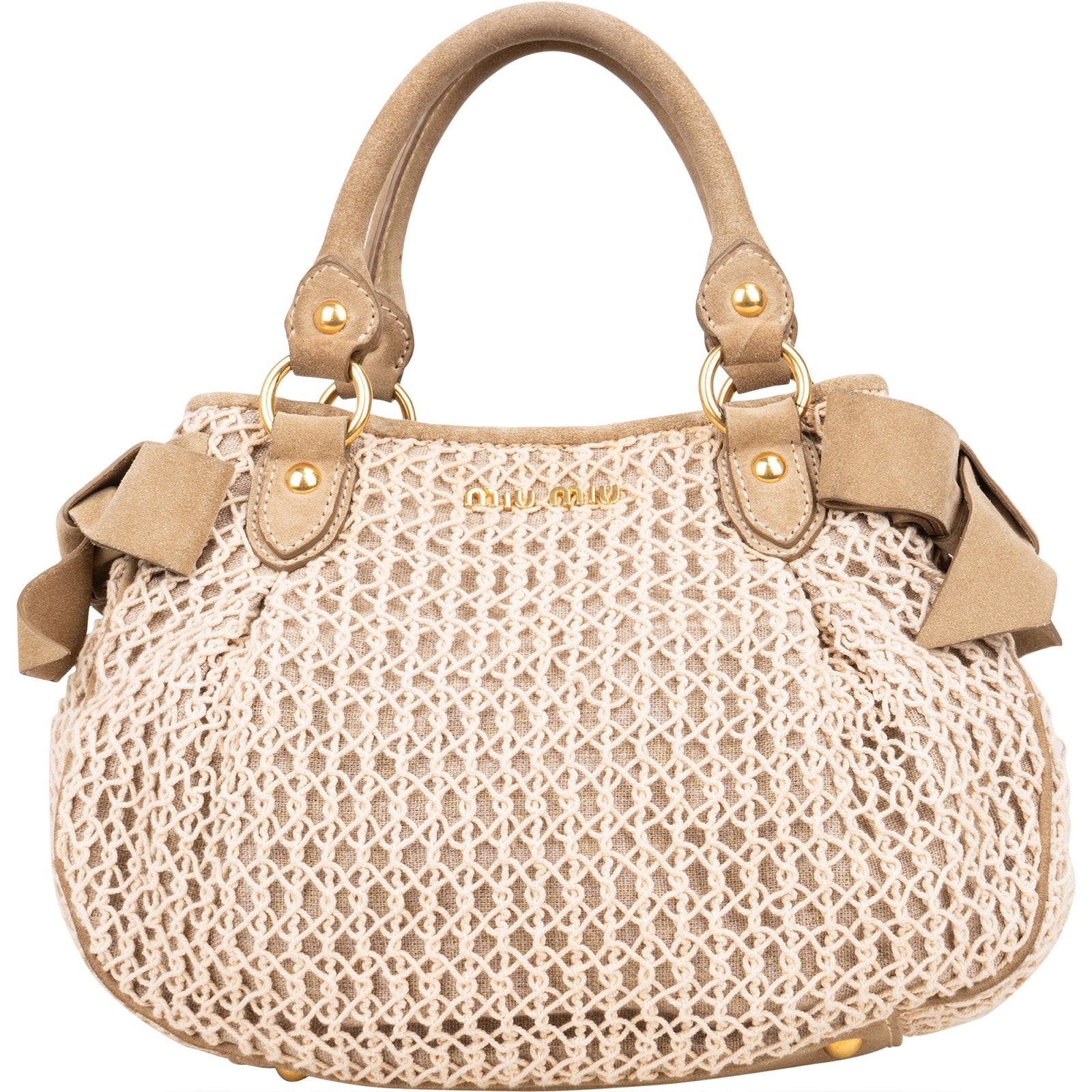 Miu Miu Suede and Crochet Bow City Handbag - vintageandkickz