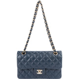 Chanel Quilted Caviar Leather Champagnee Gold Small Double Flap Shoulder Bag