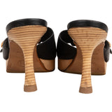 Chanel Black Leather Wooden Platform CC Emblem Mules (36)