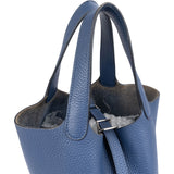 Hermès Bleu Taurillon Clemence Leather Palladium Picotin Lock 18 Handbag