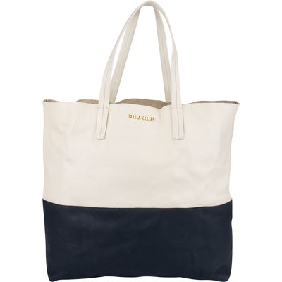 [🔄️B24 / F23] Miu Miu Leather Two-Tone Shopping Tote Shoulder Bag - vintageandkickz