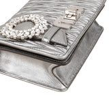 Miu Miu Metallic Silver Matelassé Nappa Leather Crystal Small Crossbody Bag