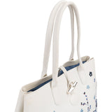 Longchamp White Canvas Blue Embroidered Roseau Sakura Shoulder Bag