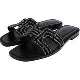 Hermès Black Leather Crystal Embellished Suede Oran Sandals (36,5)