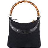 Gucci Monogram GG Studded Bamboo Hobo Handbag