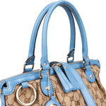 [🔄️B07 / F44] Gucci Blue Leather GG Canvas Sukey Medium Handbag - vintageandkickz
