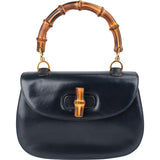 Gucci Navy Smooth Leather Bamboo Top Handle Bag Handbag