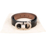 Salvatore Ferragamo Black Leather Reversible Gancini Buckle Belt