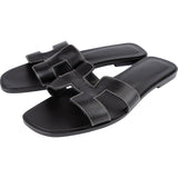Hermès Black Leather Oran Sandals (40)