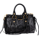 Miu Miu Vitello Lux Leather Gathered Tote Handbag