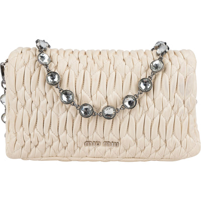 Miu Miu Matelassé Nappa Leather Crystal Chain Crossbody Bag