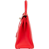 Hermès Rouge Swift Leather Kelly 28 Handbag - vintageandkickz