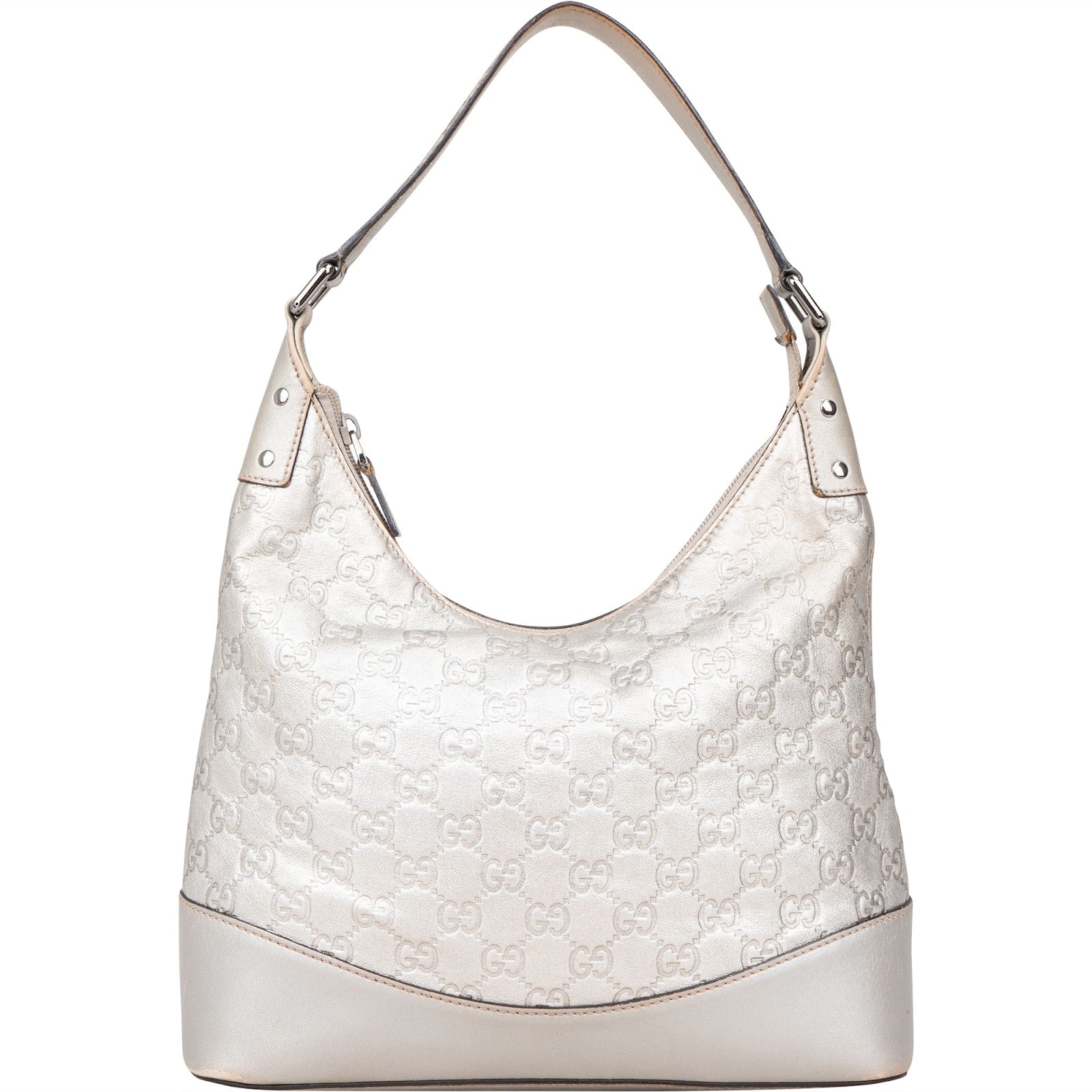 Gucci Silver Guccissima Leather Hobo Shoulder Bag - vintageandkickz