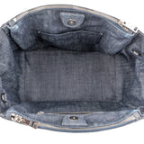 Prada Studded Perforated Denim Suede Handle Shopper Handbag