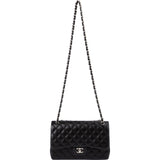 Chanel Quilted Lambskin Palladium Jumbo Double Flap Crossbody Bag