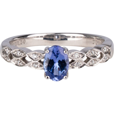 Handcrafted Oval Tanzanite Diamond 750 Gold Ring (#54) - vintageandkickz
