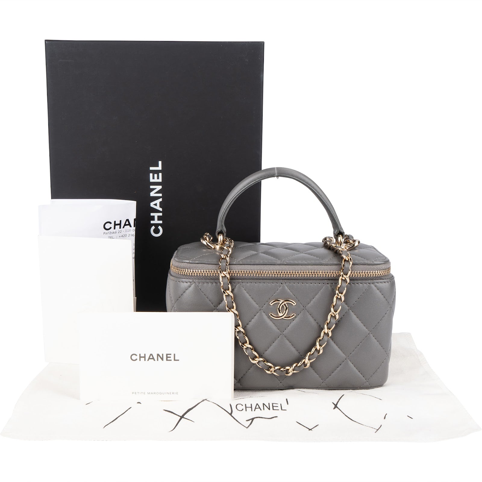 Chanel Quilted Lambskin Top Handle Vanity Case Crossbody Bag - vintageandkickz