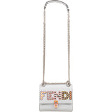 Fendi Light Blue Leather Can I Studded Emblem Crossbody Bag