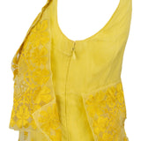 Christian Dior Yellow Embroidered Flowers Silk Layered Top Dress (DE34 /FR36)
