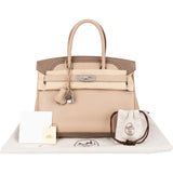 Hermès Swift Blanc Gris Perle Ghillies Palladium Birkin 30 Handbag