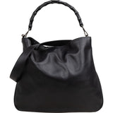 Gucci Black Leather Bamboo Hobo Shoulder Bag